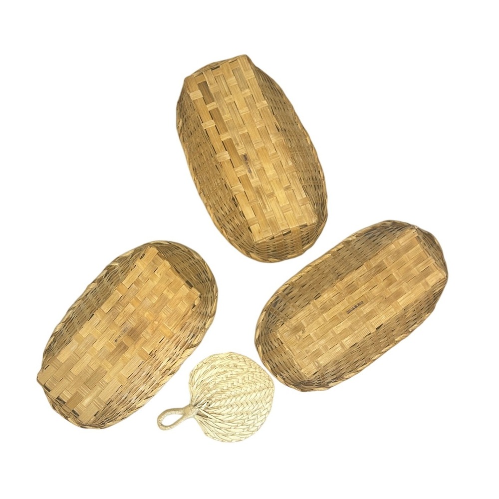 Handwoven Wicker Basket Set Oval Boho Wall Decor Natural Rattan Cottagecore - Picture 9 of 9